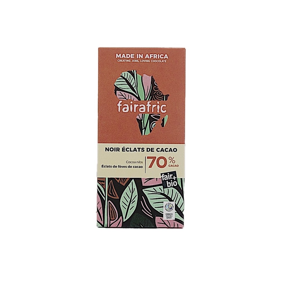 Chocolat noir 70% fèves cacao bio Fairafric