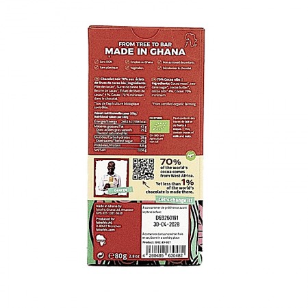 Chocolat noir 70% fèves cacao bio Fairafric info