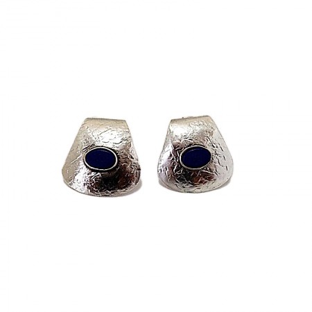 Boucles d'oreilles laiton argenté et bleu