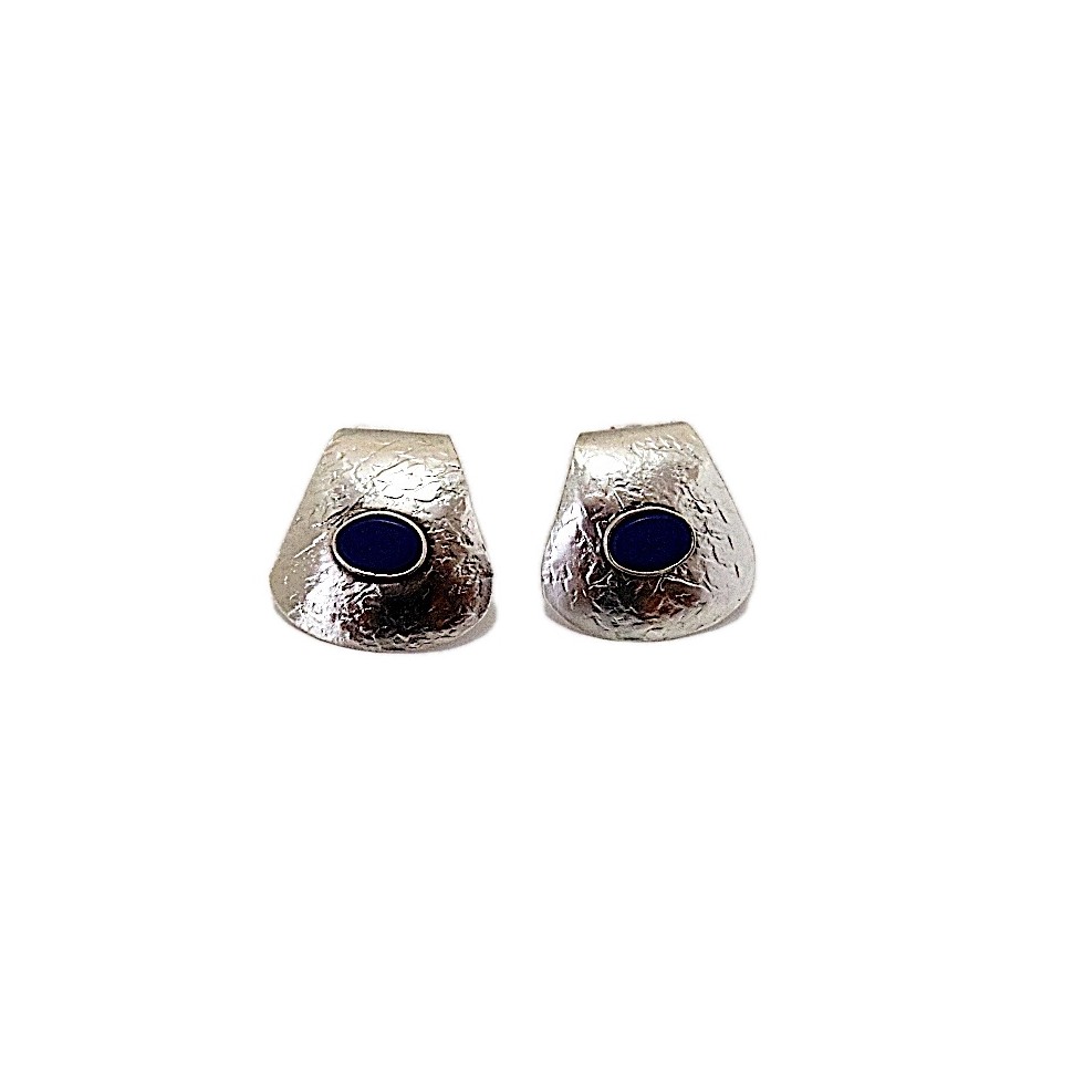 Boucles d'oreilles laiton argenté et bleu