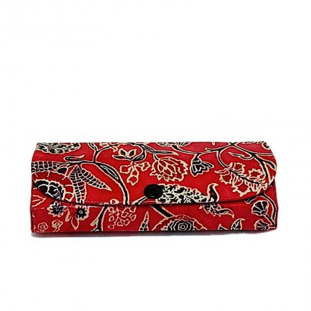 Etui à lunettes cuir rouge fleurs