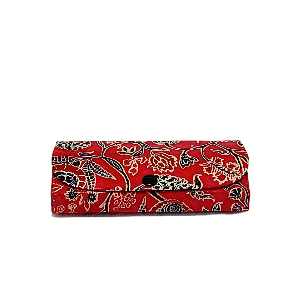 Etui à lunettes cuir rouge fleurs