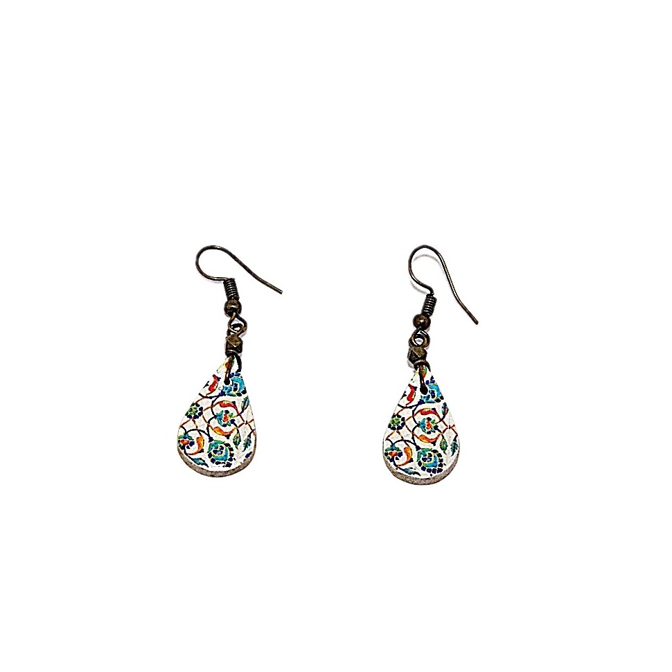 Boucles d'oreilles gouttes céramique fleurs
