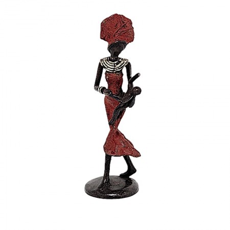 Statue bronze femme en rouge avec bébé