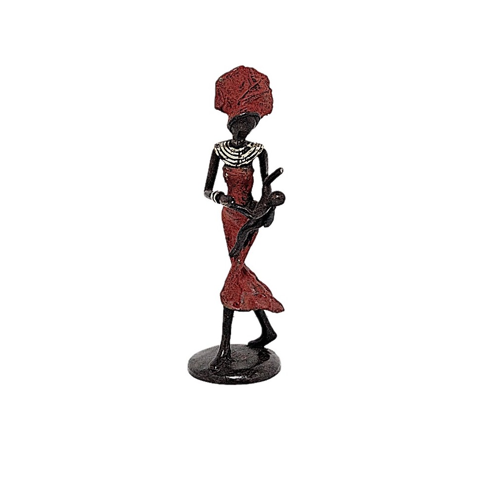 Statue bronze femme en rouge avec bébé