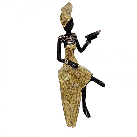 Statue bronze femme assise lisant en doré