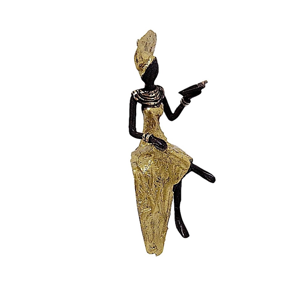 Statue bronze femme assise lisant en doré
