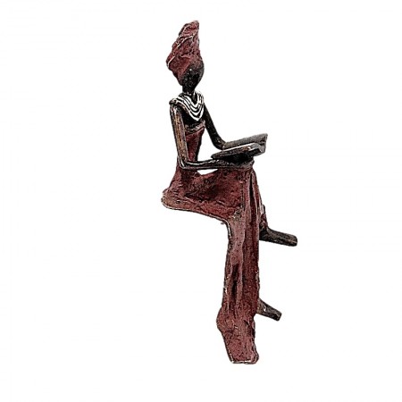 Statue bronze femme assise lisant en rouge