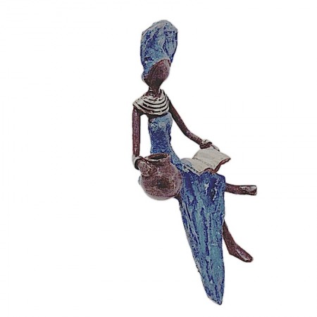 Statue bronze femme en bleu avec amphore lisant