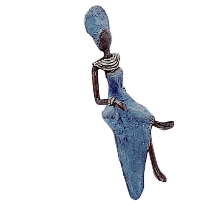 Statue bronze femme assise élégante en bleu