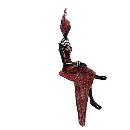 Statue bronze femme assise élégante en rouge