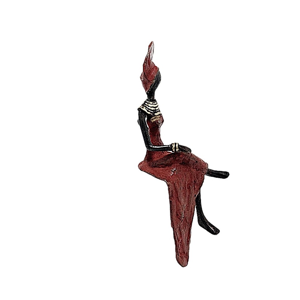 Statue bronze femme assise élégante en rouge