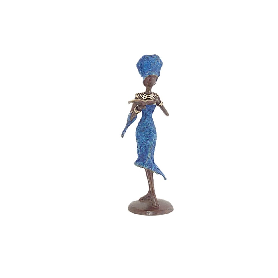 Statue bronze femme en bleu lisant