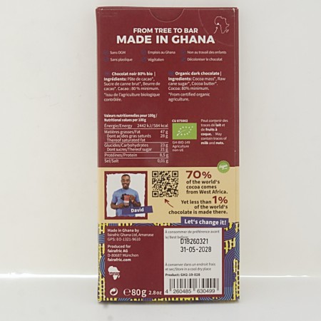 Chocolat noir 80% bio Fairafric