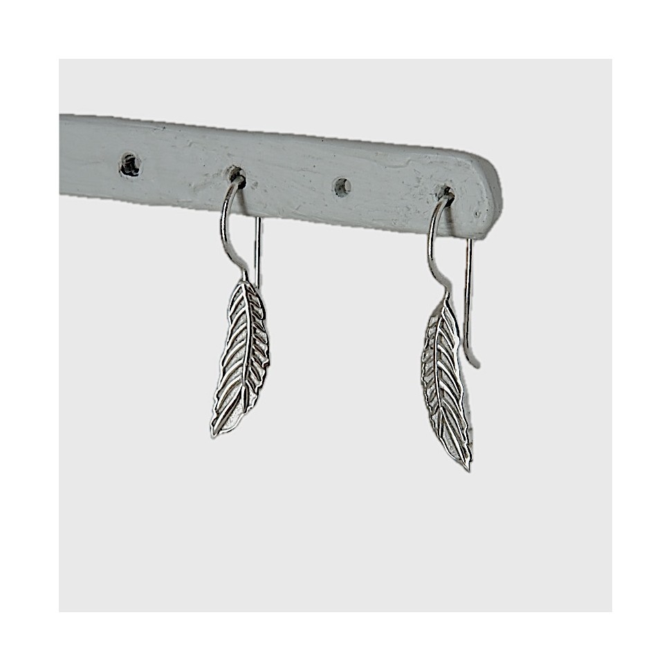 Boucles d'oreilles plumes en laiton argenté