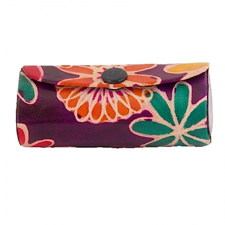 Etui rouge à lèvres cuir fleurs multicolores