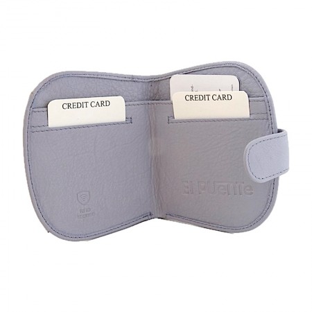 Porte monnaie porte cartes cuir bleu gris ouvert
