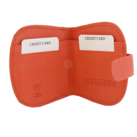 Porte monnaie porte cartes cuir orange ouvert