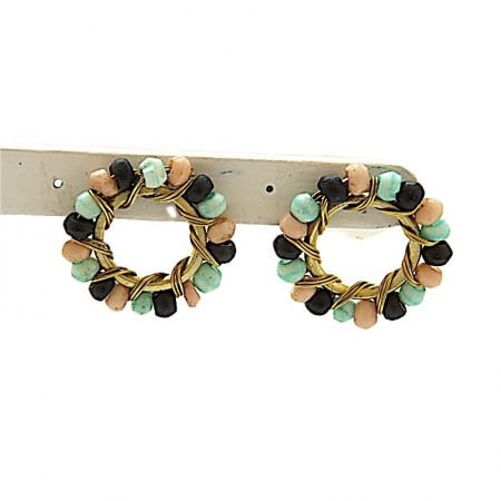 Boucles d'oreilles cercles bleus et beiges