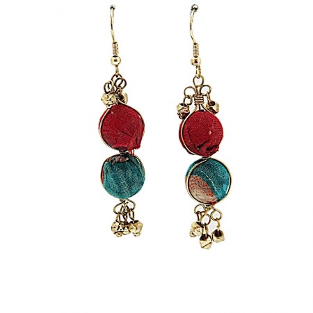 Boucles d'oreilles laiton 2 boules sari recyclé