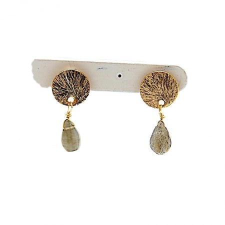 Boucles d'oreilles cercles en laiton doré et labradorite