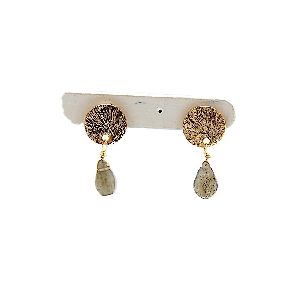 Boucles d'oreilles cercles en laiton doré et labradorite
