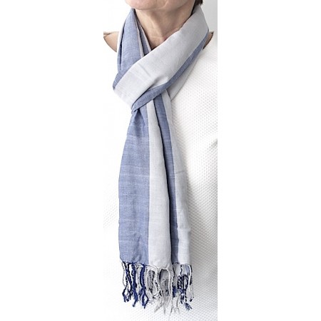 Echarpe coton bio bleu et gris