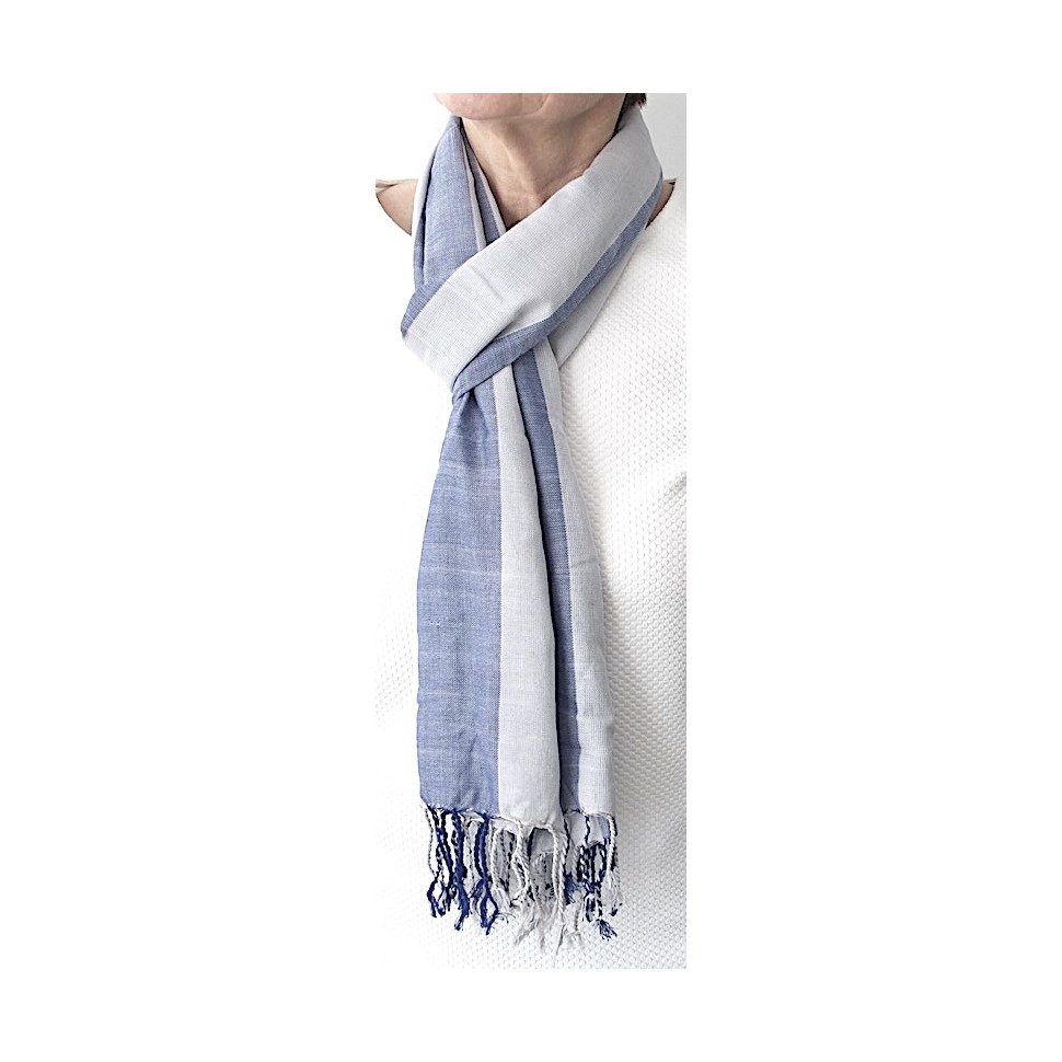 Echarpe coton bio bleu et gris