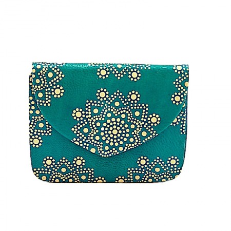 porte monnaie cuir pression turquoise