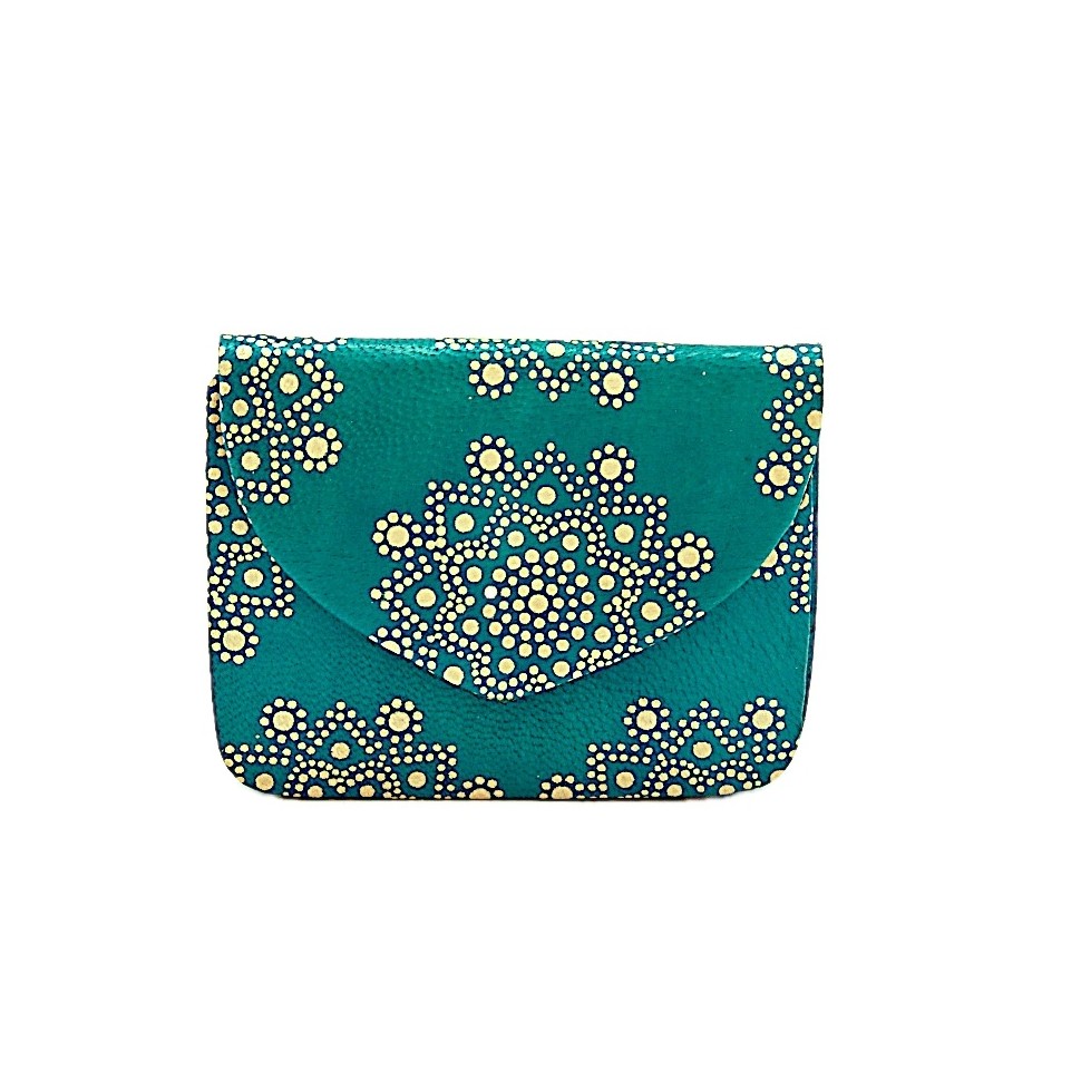 porte monnaie cuir pression turquoise