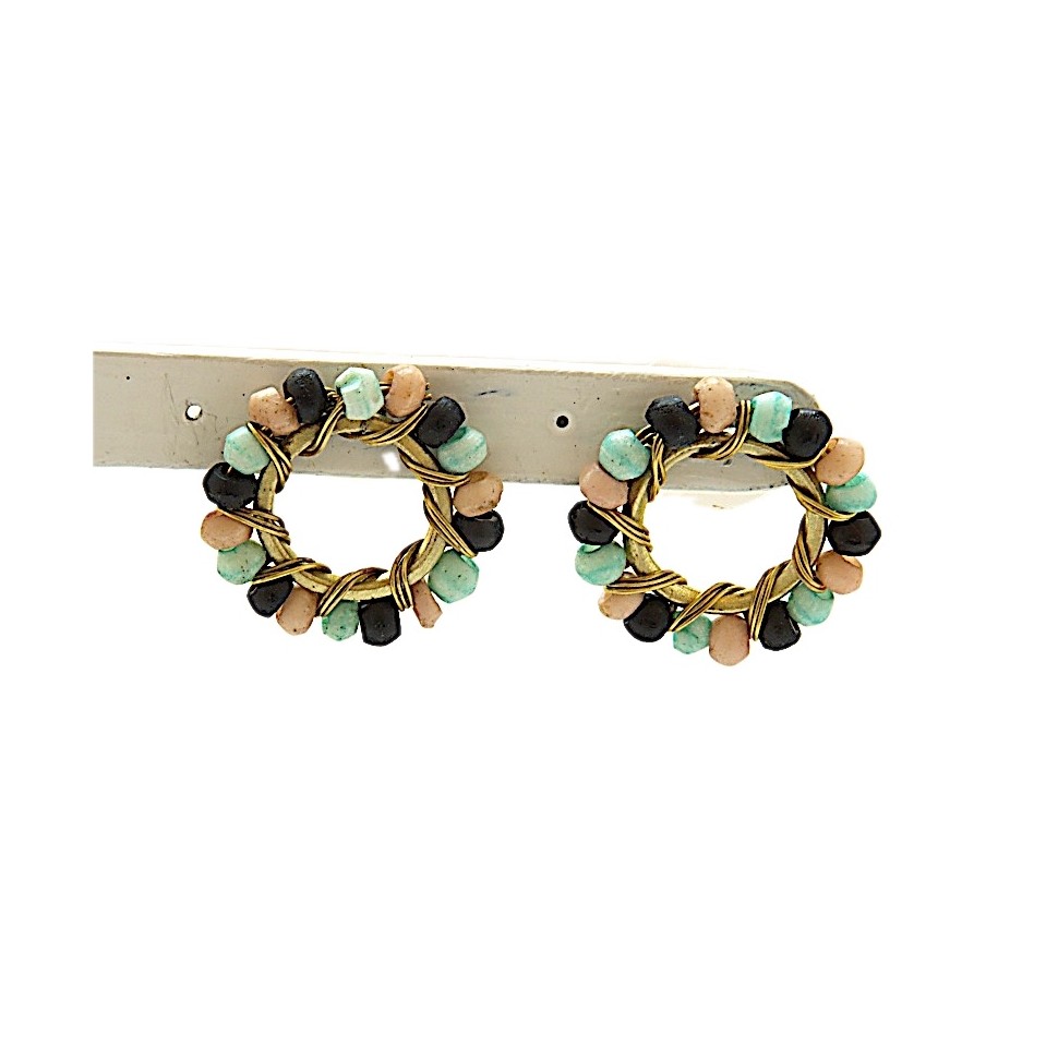 Boucles d'oreilles cercles bleus et beiges