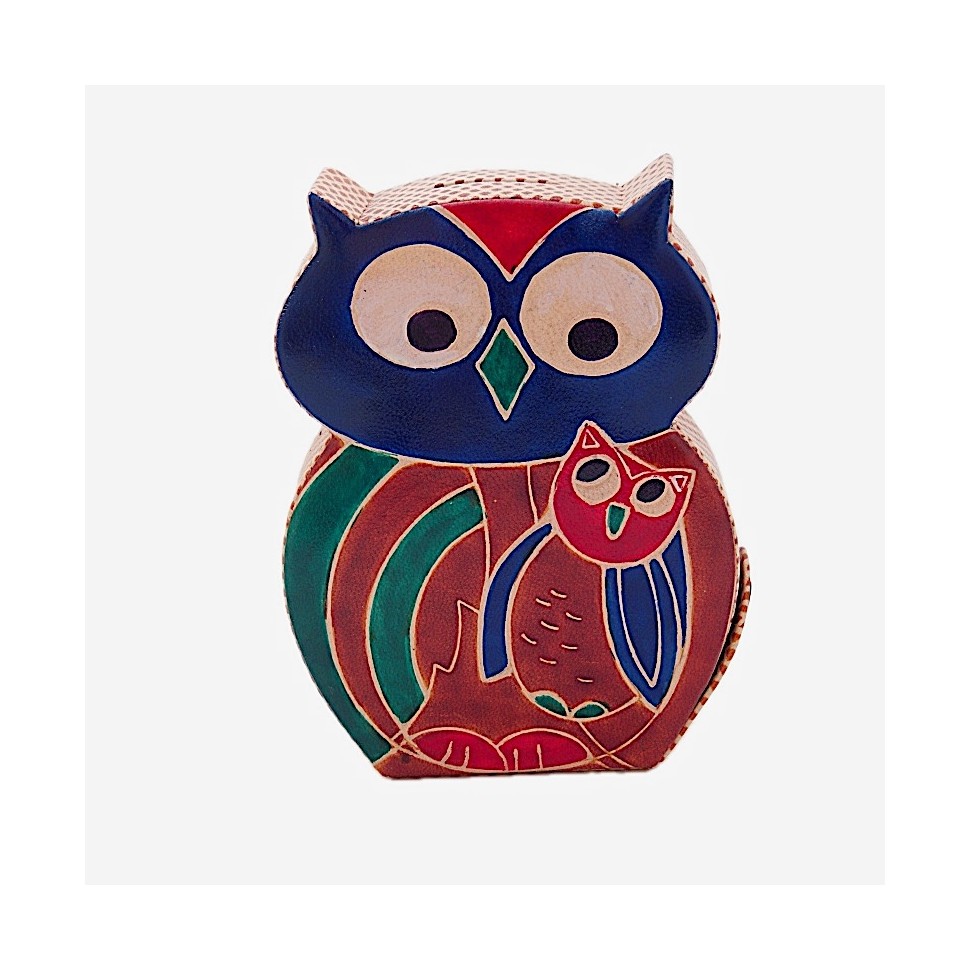 Tirelire hibou et son petit cuir