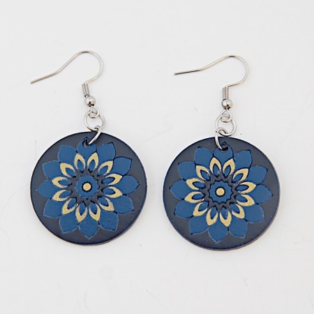 Boucles d'oreilles rondes bleues en calebasse