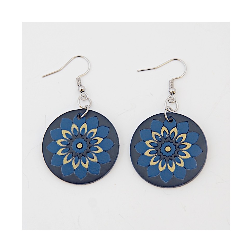 Boucles d'oreilles rondes bleues en calebasse
