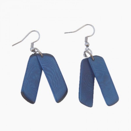 Boucles d'oreilles tagua lamelles bleues
