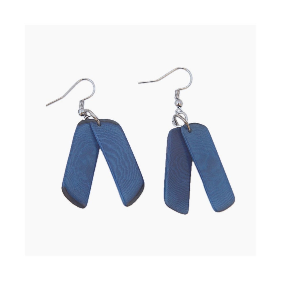 Boucles d'oreilles tagua lamelles bleues