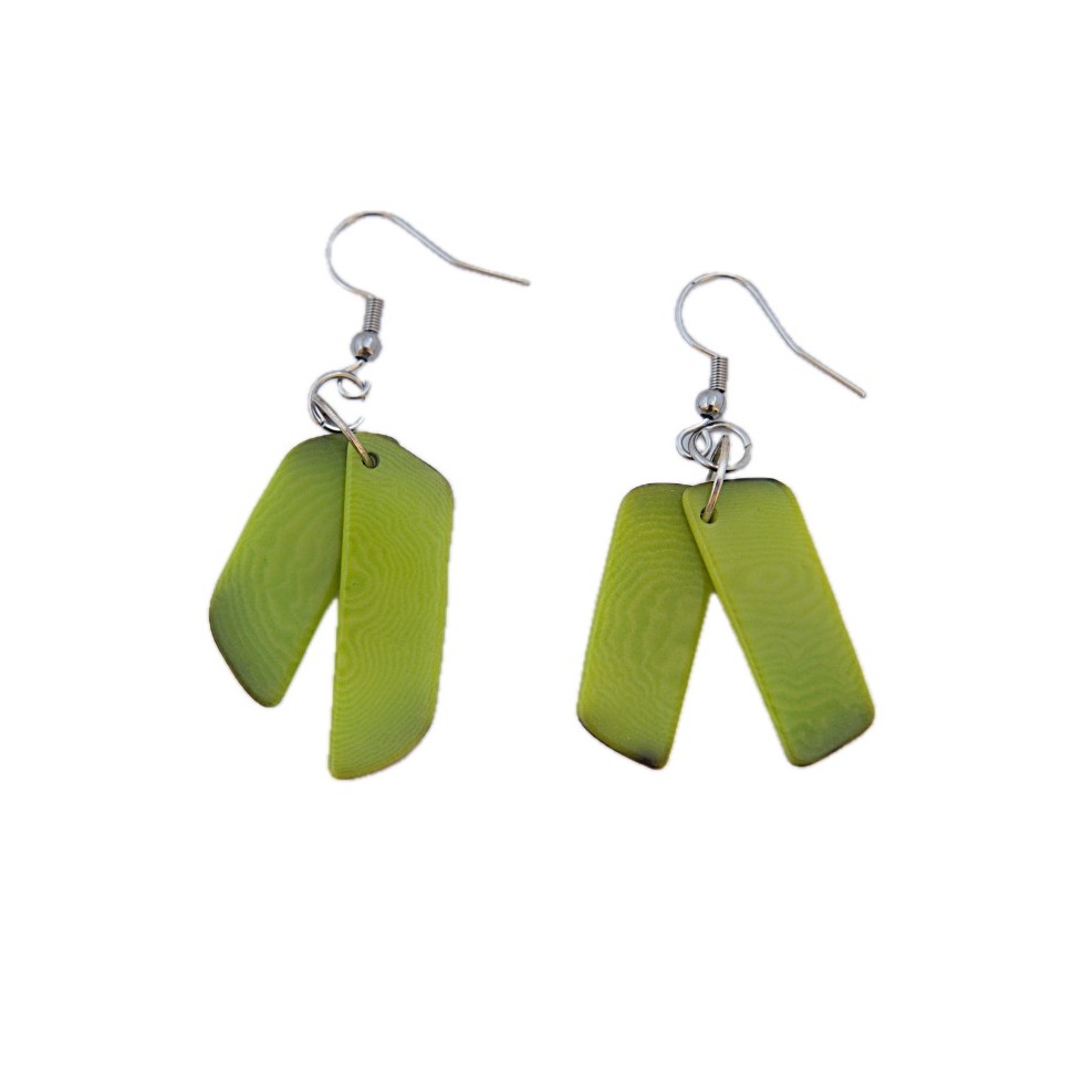 Boucles d'oreilles tagua lamelles vertes