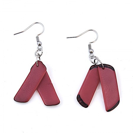 Boucles d'oreilles tagua lamelles rouges