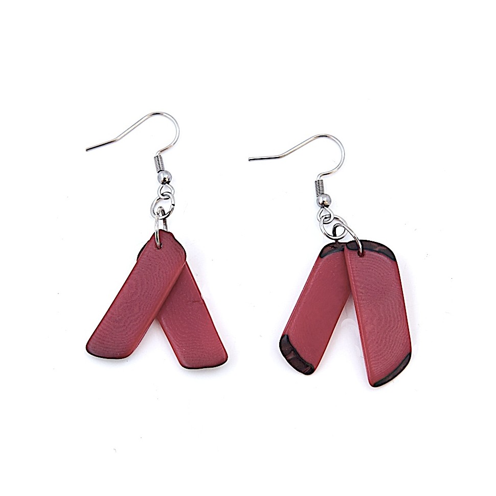 Boucles d'oreilles tagua lamelles rouges