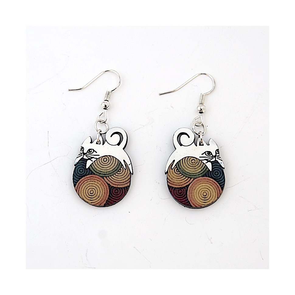 Boucles d'oreilles chats en calebasse