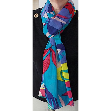 Echarpe coton bio turquoise et multicolore