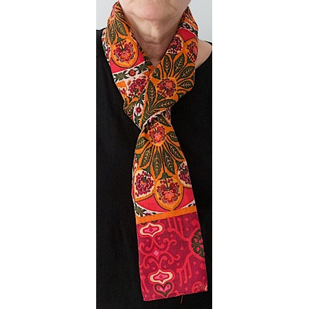 Echarpe coton bio orange rouge vert