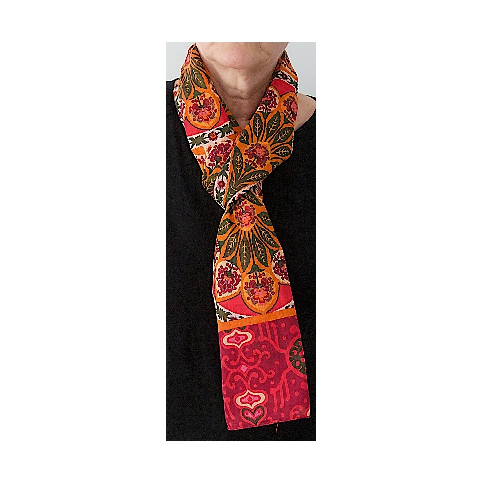 Echarpe coton bio orange rouge vert