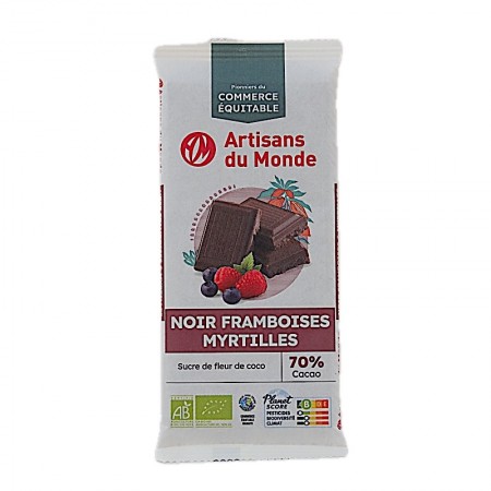 Chocolat noir 70% framboises & myrtilles bio