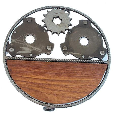 Dessous de plat rond bois et métal recyclés