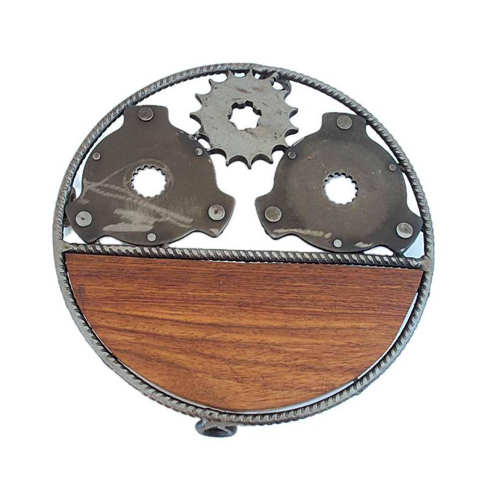Dessous de plat rond bois et métal recyclés