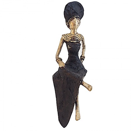 Statue bronze femme dorée assise élégante en noir