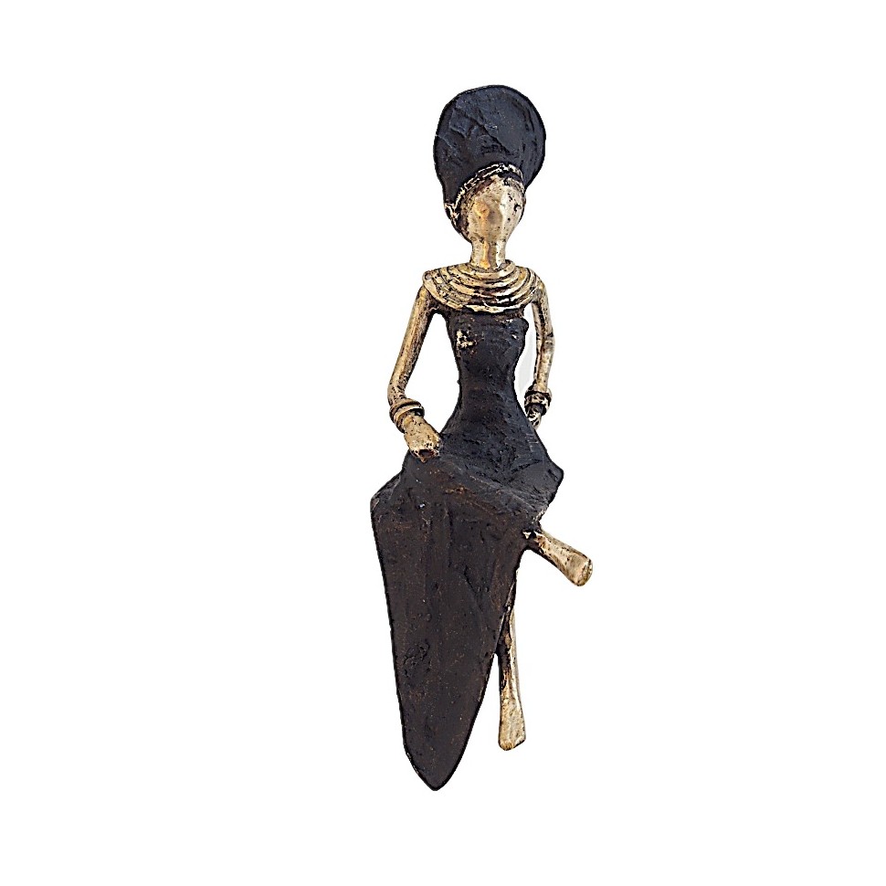 Statue bronze femme dorée assise élégante en noir