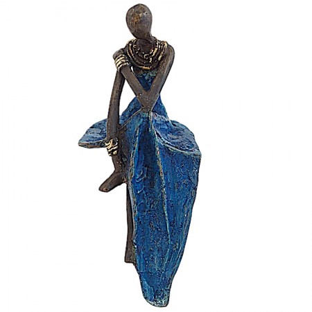 Statue bronze femme assise en bleu