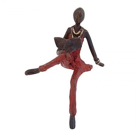 Statue bronze femme tenue rouge lisant